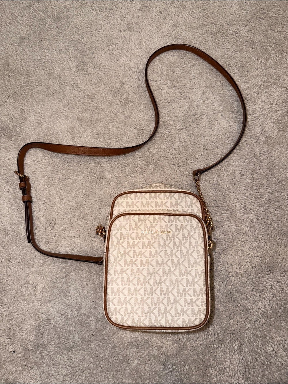 Michael Kors Cream and Brown Signature Crossbody Bag